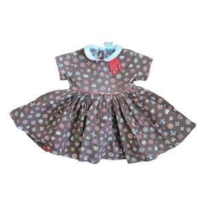 Vintage Nanette Brown Floral Twirl Dress Peter Pan Collar Retro Schoolgirl SZ 3M